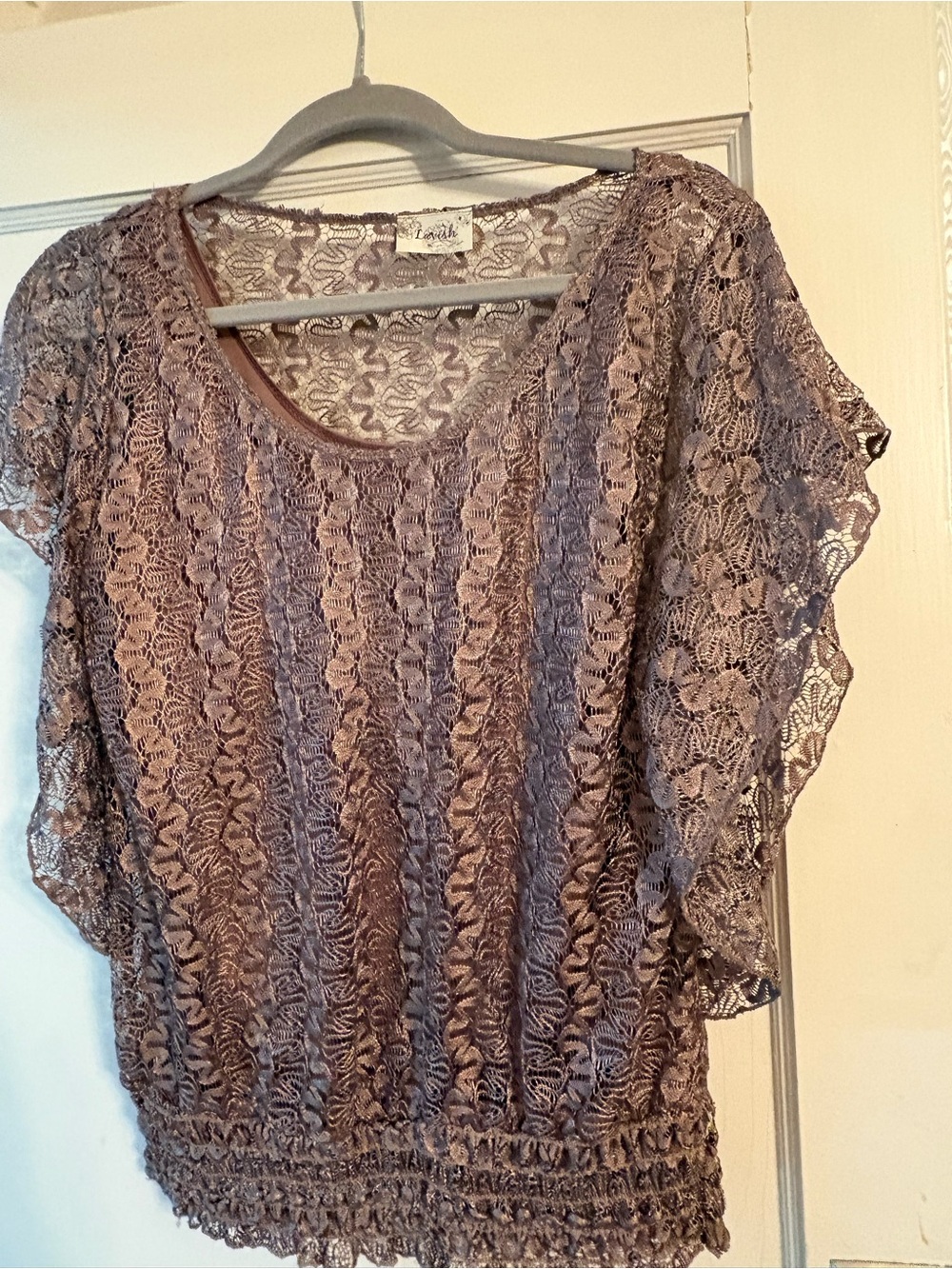 Lavish Taupe Lace Flutter Sleeve Blouse
